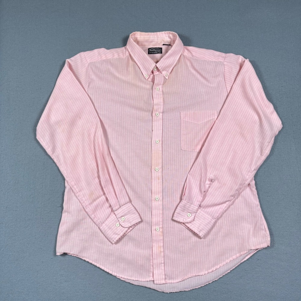 BonHomme Mens XL Pink Striped Button Down Shirt Long Sleeve Classic Workwear XL